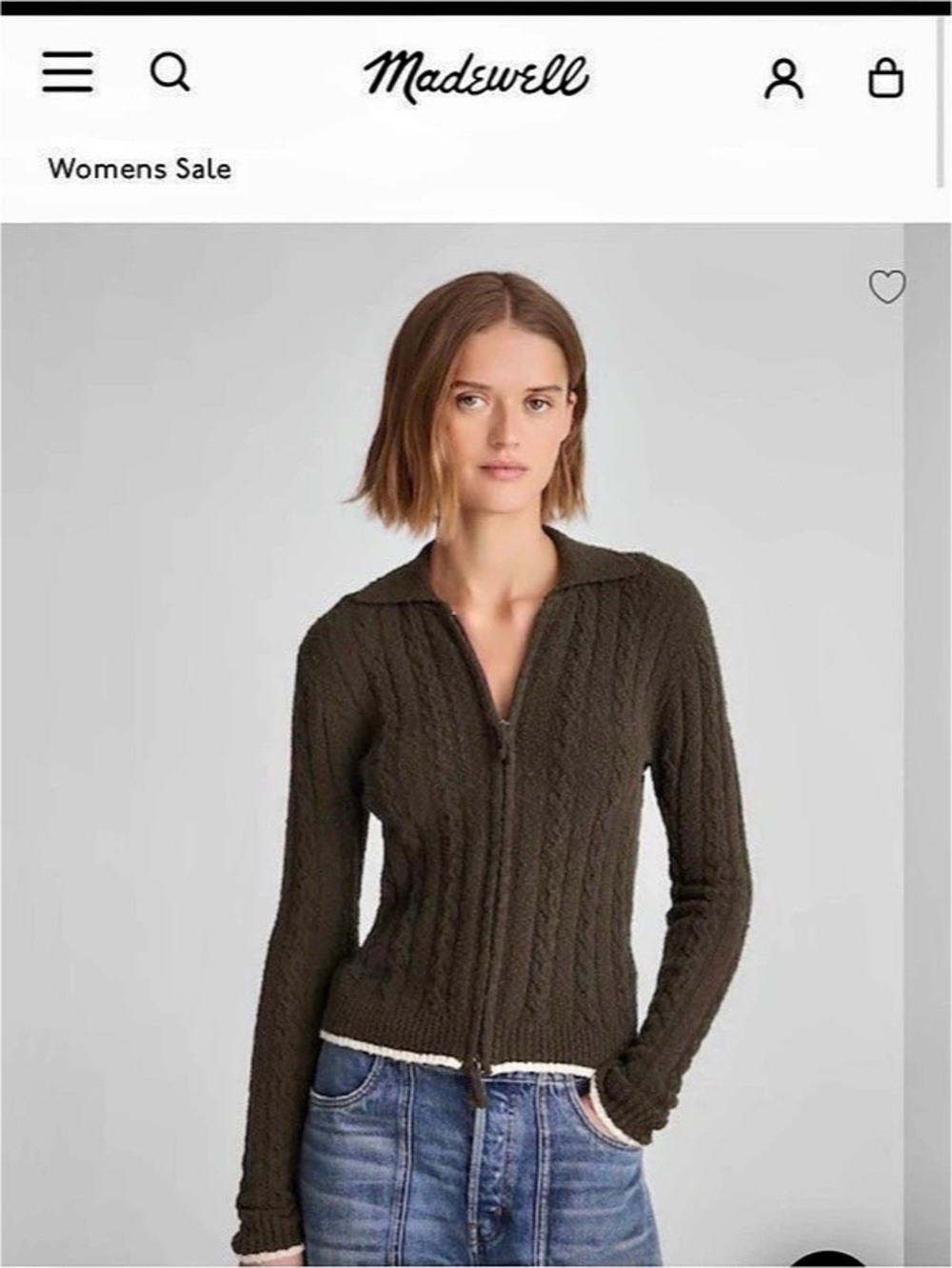 Madewell Cable-Knit Zip Cardigan Green Knit Cardigan New With Tags